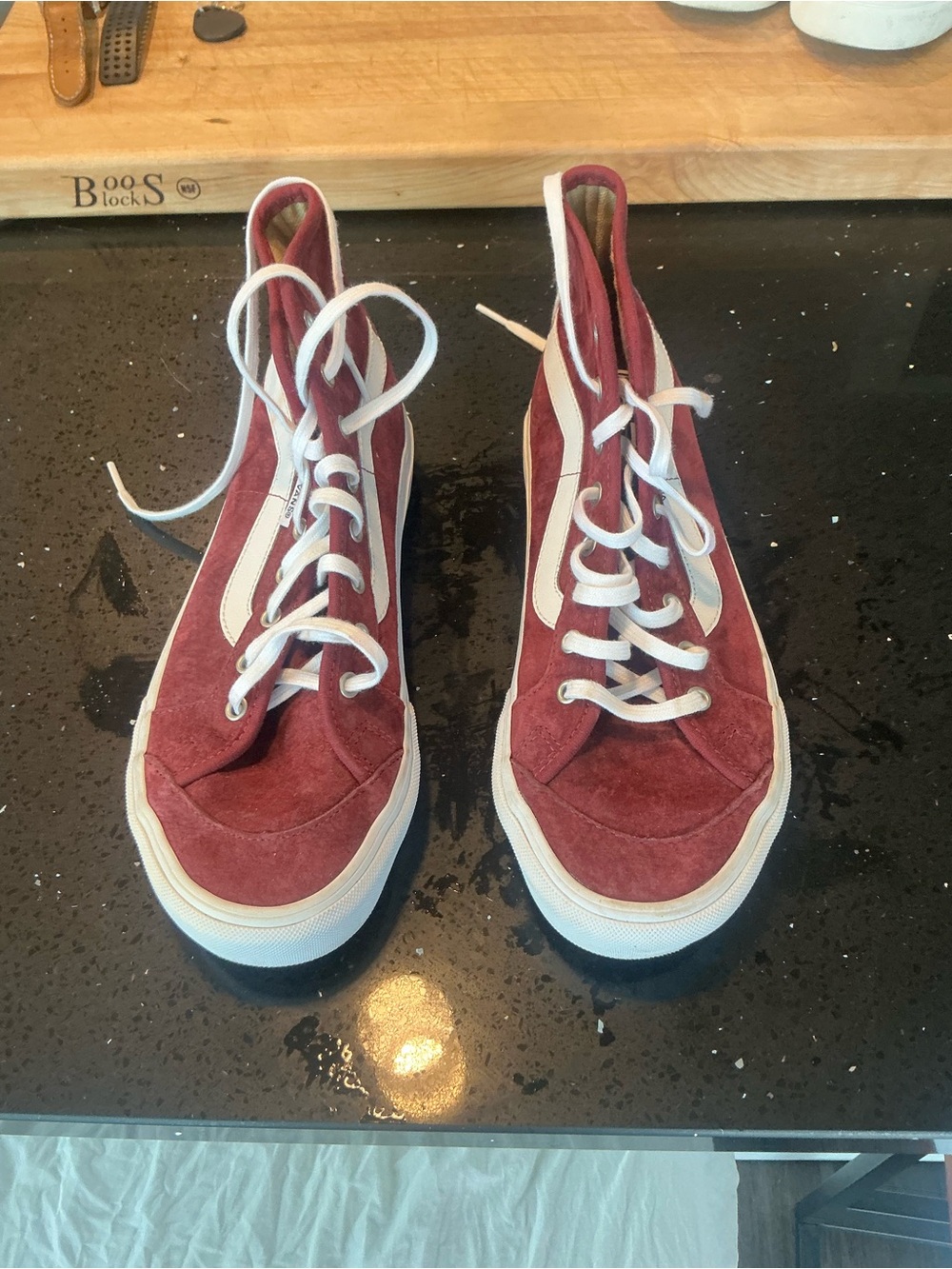 Vans Women's High-Top Suede Sneakers in Burgundy with White Stripe